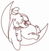 Dumbo relaxing on the moon embroidery design