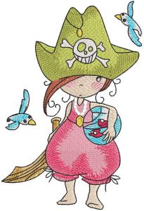 Pirate girl with aquarium embroidery design