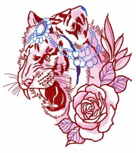 Raja's tiger with rose embroidery design
