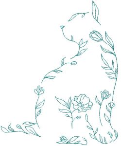 Flowers sketch cat embroidery design